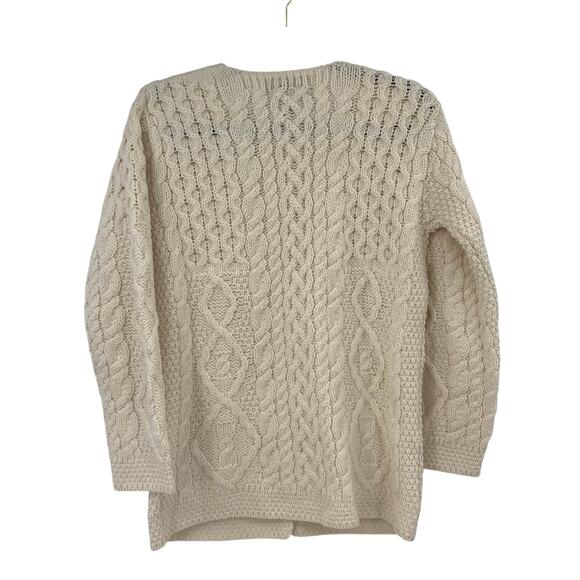 Aran Crafts Wool Cable Knit Button Cardigan Fisherman Old Money Ivory NEW XS - Picture 2 of 13